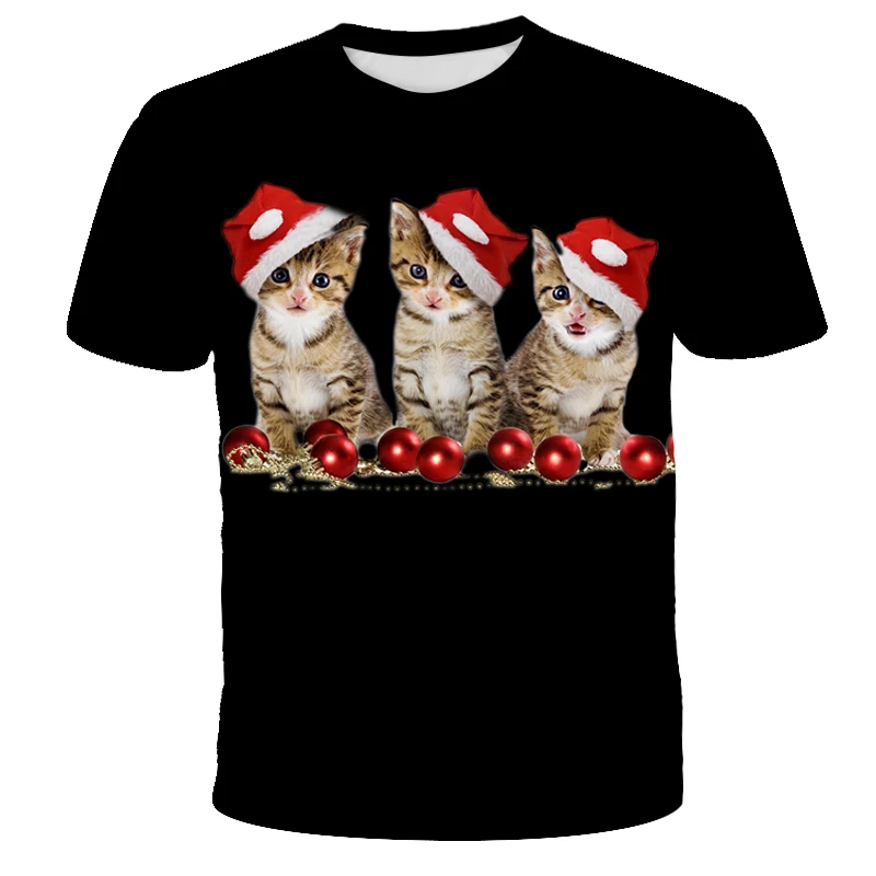 

Wear a Picture of a cat in a Christmas hat 3D sublimation t-shirts