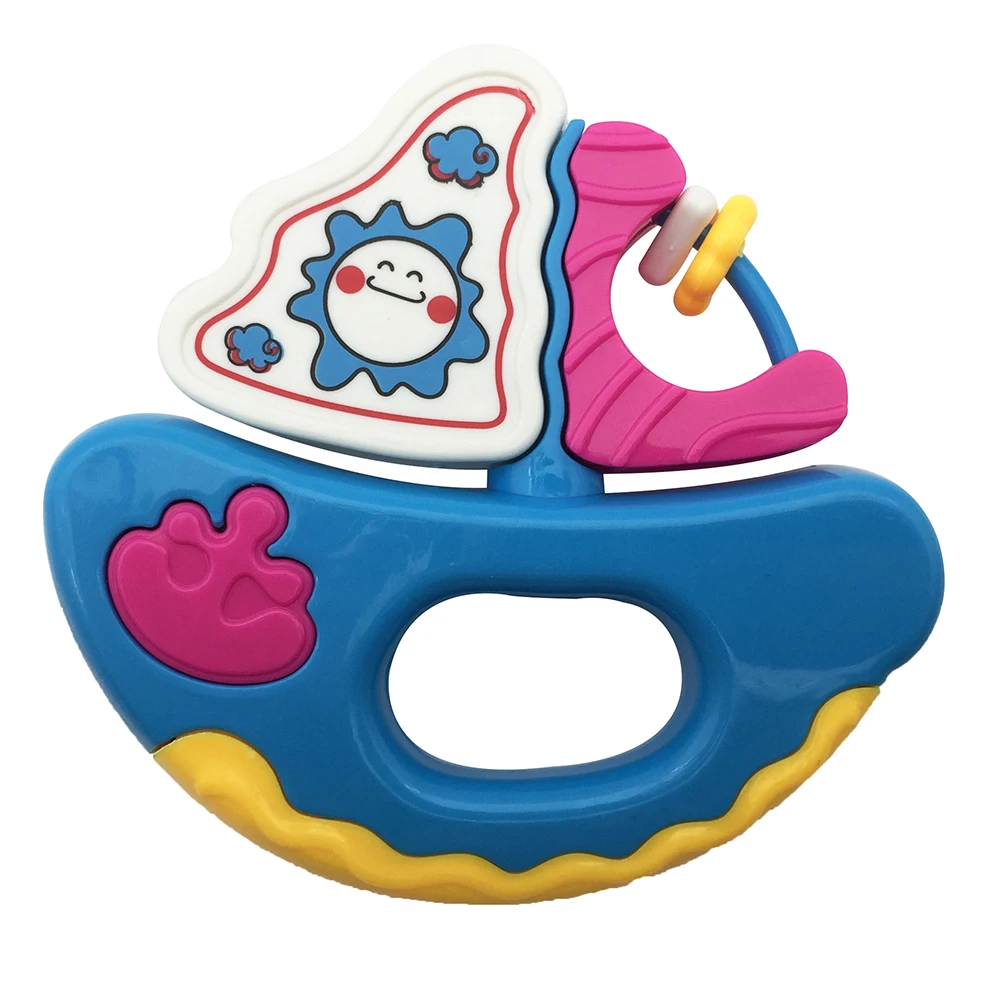 colorful squeezing 4pcs mixed shape hand bells plastic baby rattle toys