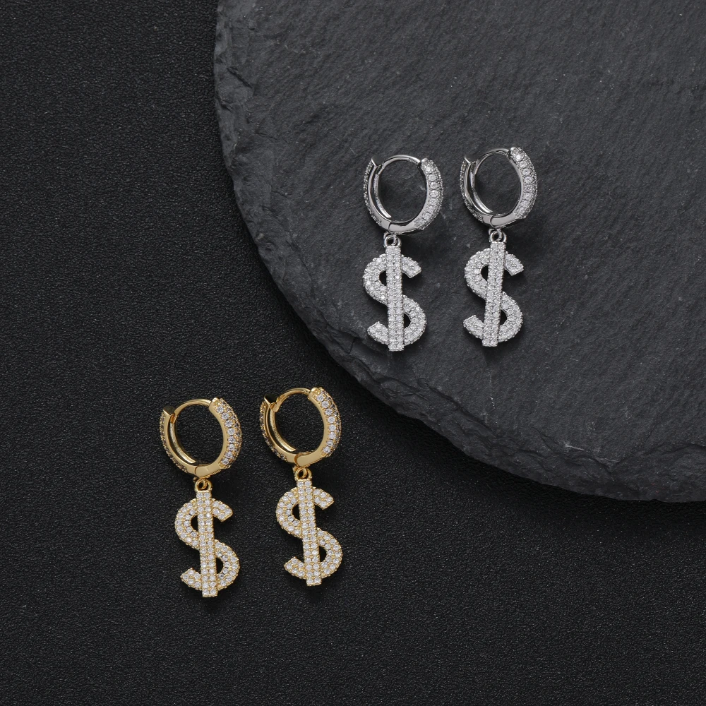 

E046 Hip Hop CZ earrings Brass setting zircon stud earrings
