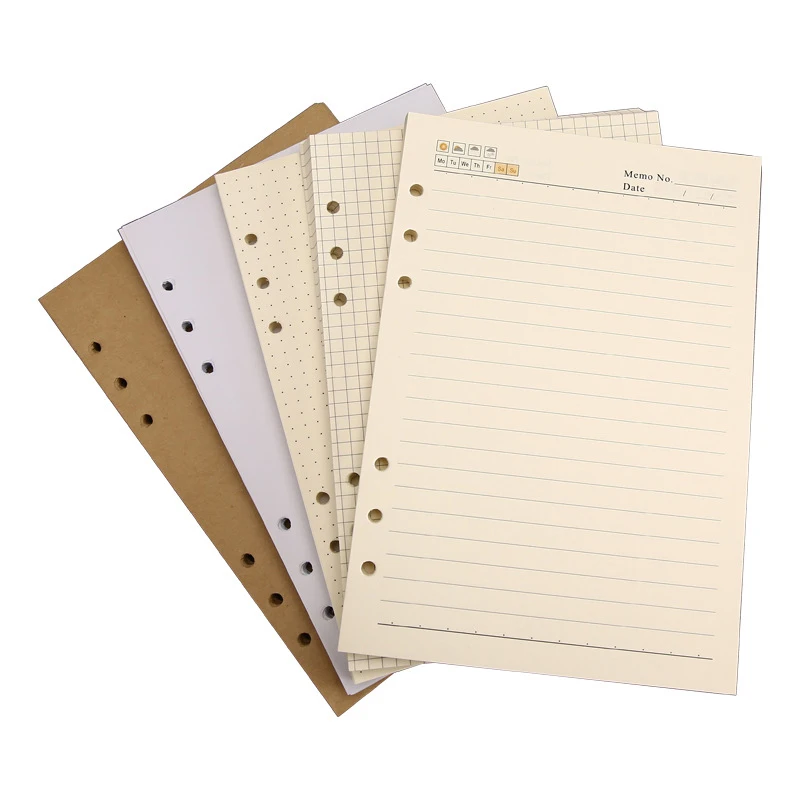 6 Holes Binder Notebook Refilling Inner Papers Stationery Line,Grid