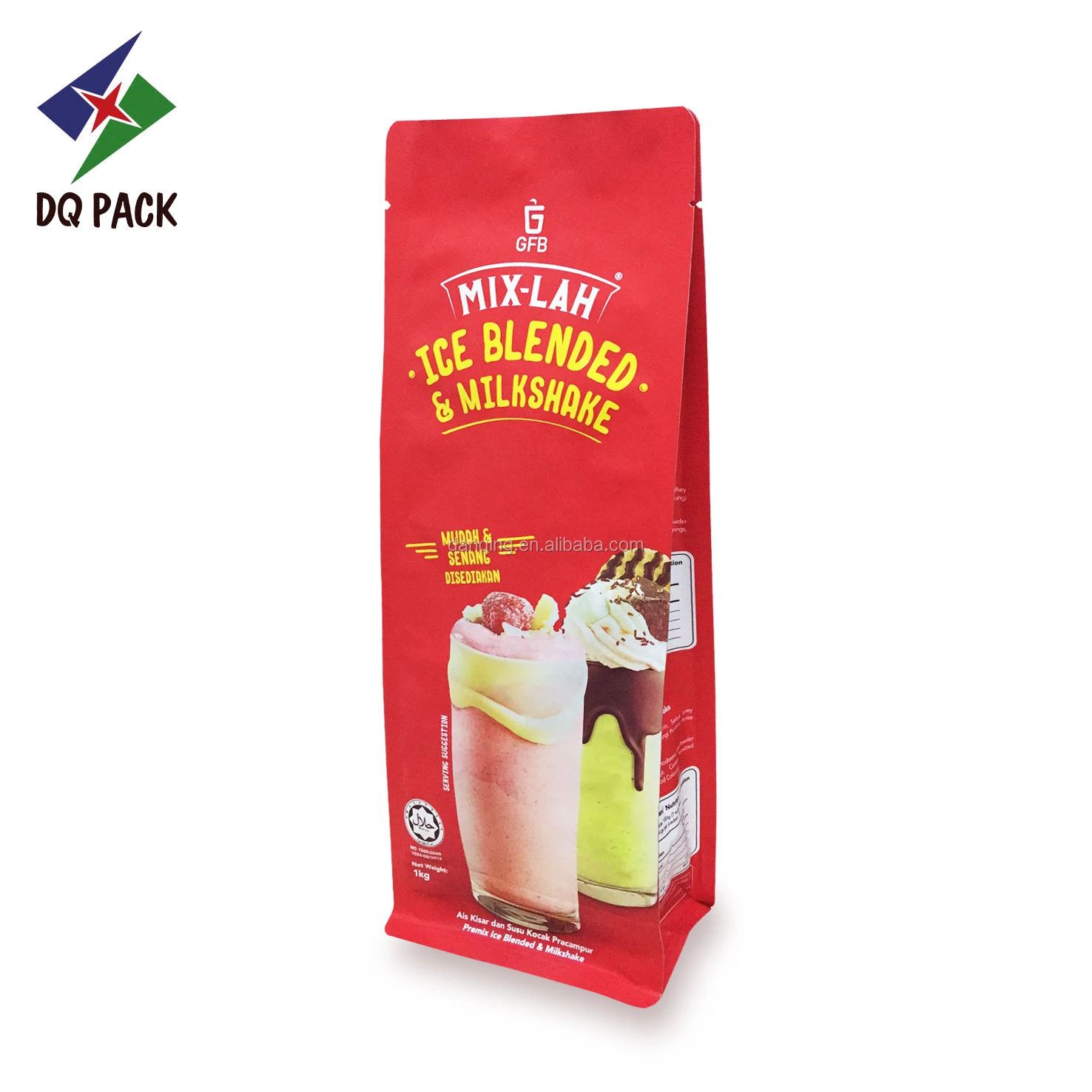 Custom Printed aluminum Qual seal flat bottom stand up packaging pouch for ice milkshake