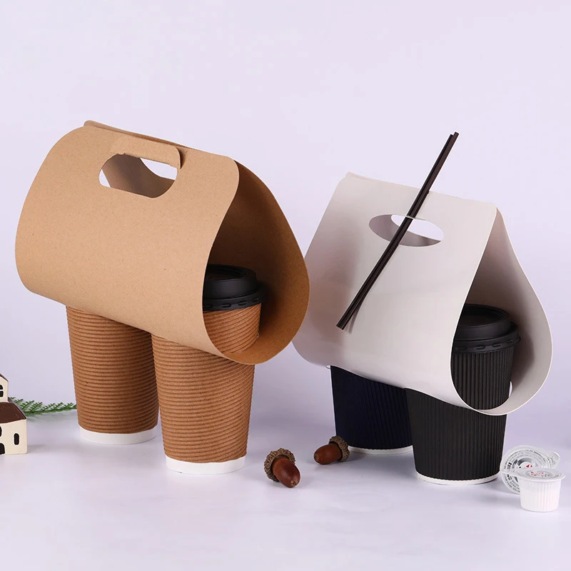 

Bubble Tea Drink Carrier with Handles Portable Corrugated Paper Cup Carrier Holder Trays