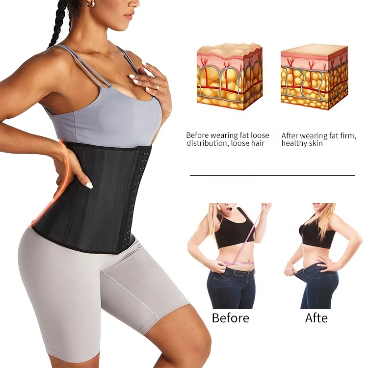 

Latex 100% black seamless steel bone waist trainer tummy shapewear corset slimming