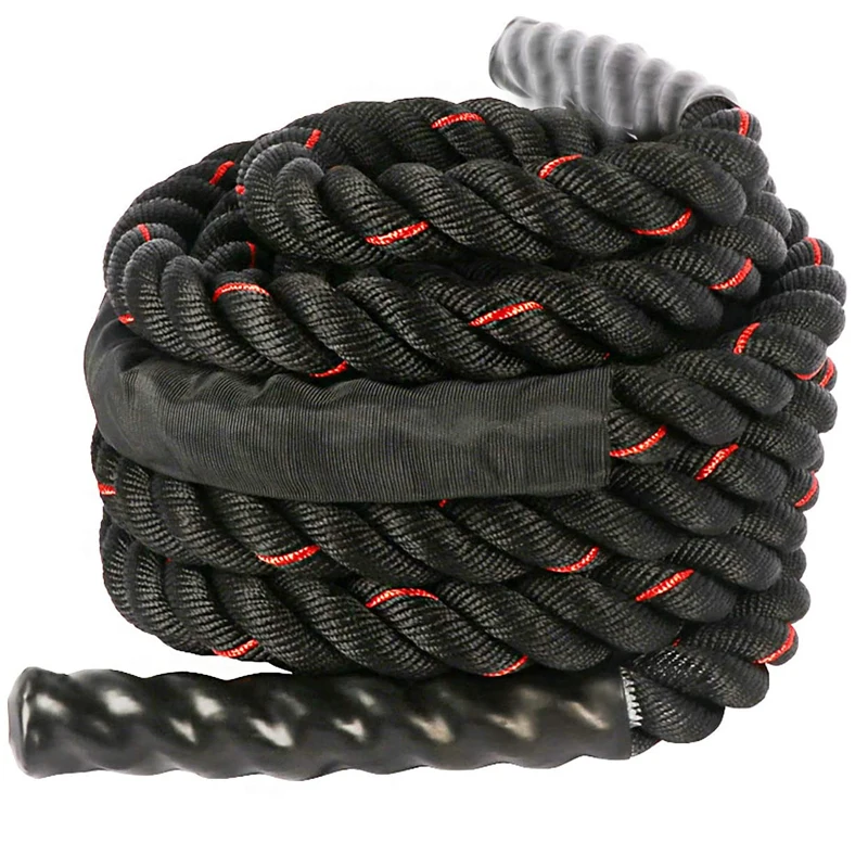 

1.5inch 50feet Color Black Red Battle Rope Poly Dacron heavy Training Rope with Protective Sleeve and Wall Mount, Customized