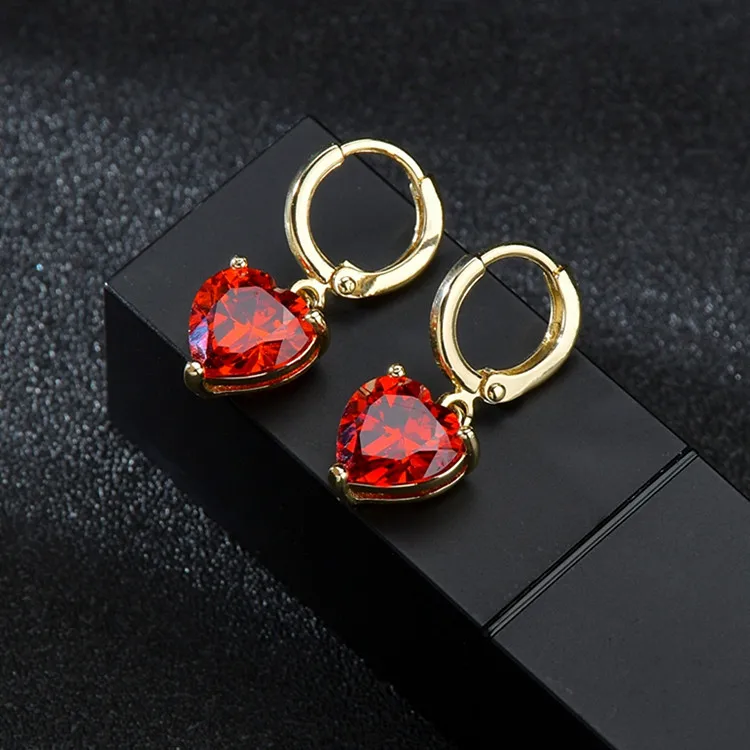 

18K real gold plated Ins high quality love shaped red AAA zircon inlaid female earrings on Engagement, As pics