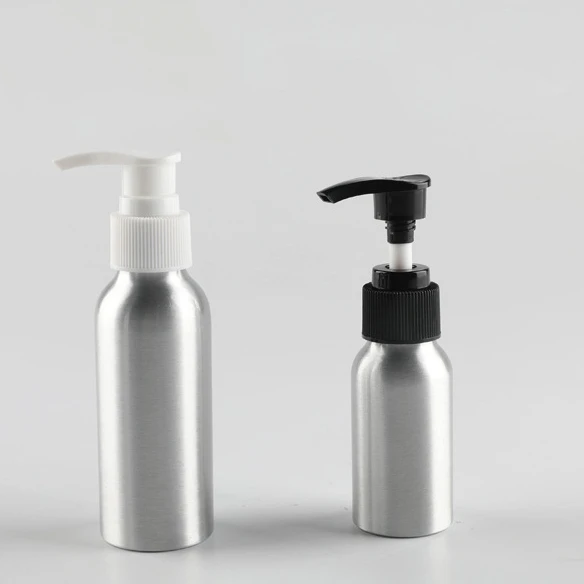 

Custom design Thin Shampoo Perfume Refill 250ml 100ml Aluminum Pump Bottle with black cap