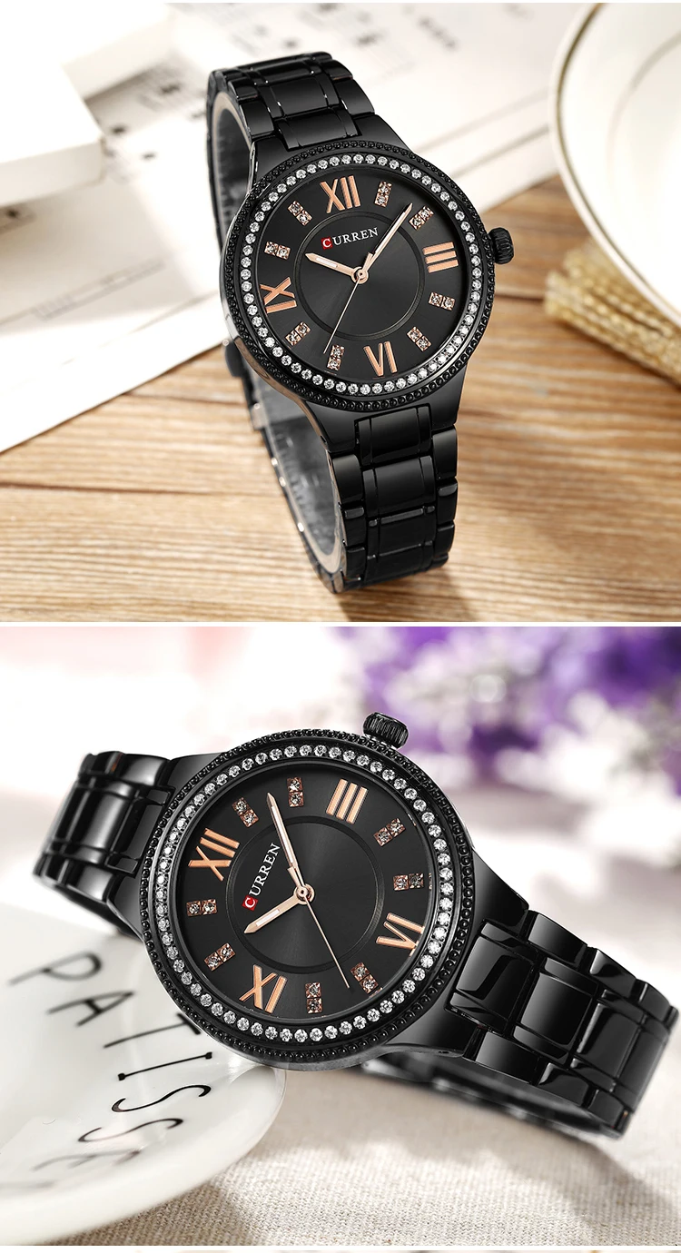 Top Fashion Women Curren 9004 Luxury Crystal Elegant Bracelet Waterproof Lady Quartz Luxury Female Golden Stainless Steel Watch