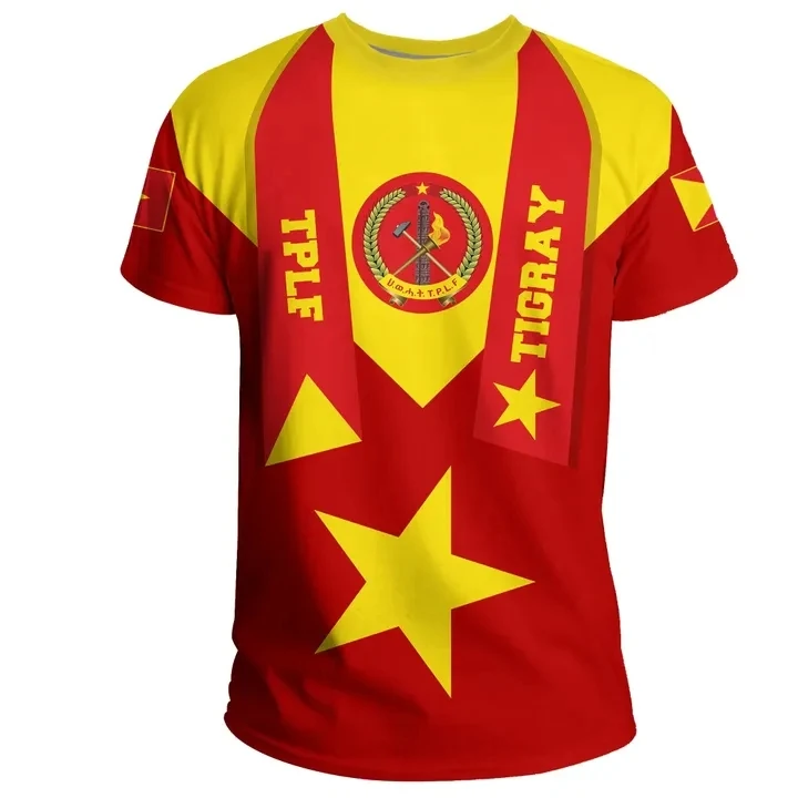 

Yellow & Red Star Printed High Quality Short Sleeve Oversize Men T Shirt Custom Tigray Of Ethiopia Flag Fitness Polyester Shirt