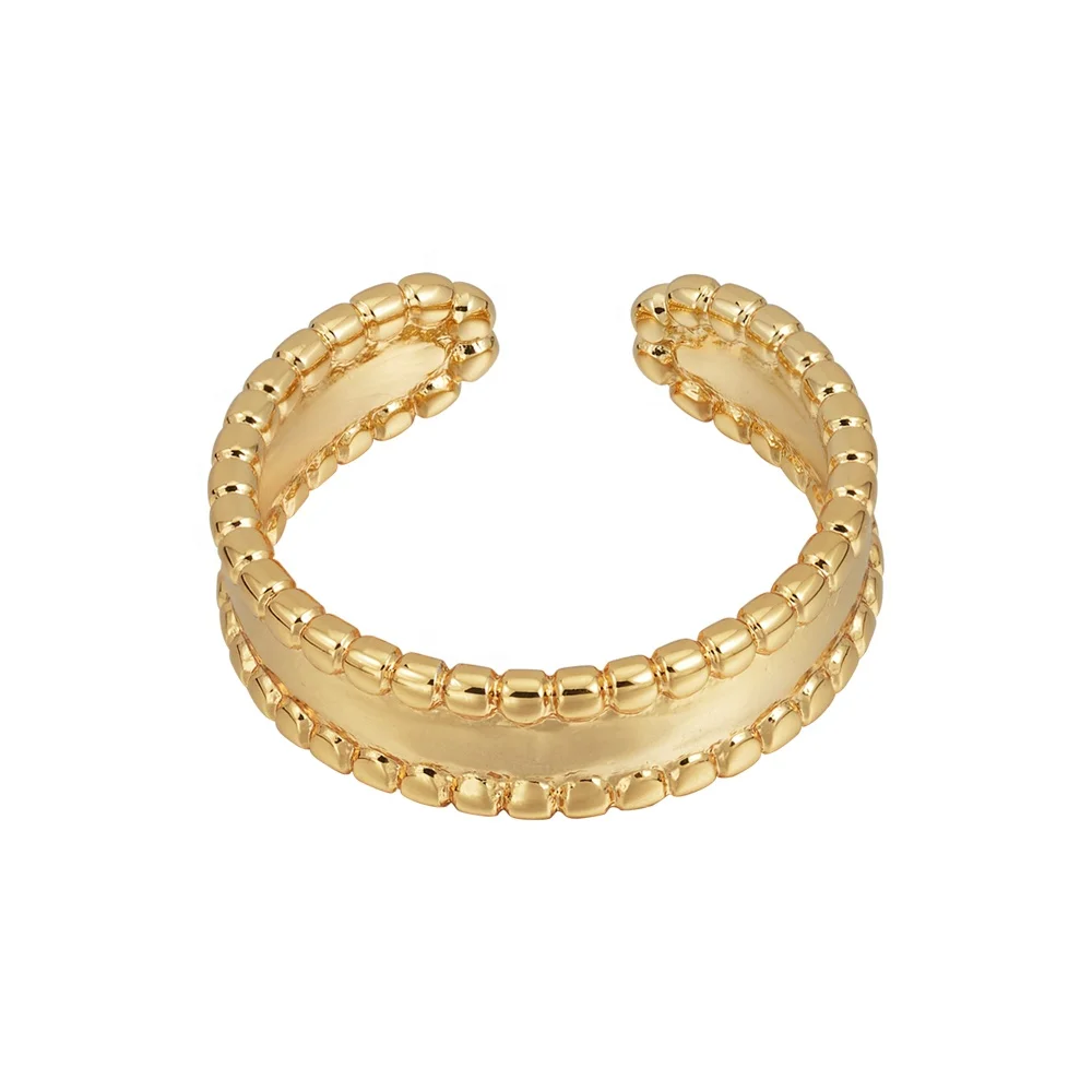 

Latest 18K Gold Plated Brass Jewelry Simple Stacked Beaded Open Design Adjustable Rings For Women Accessories Ring C239205