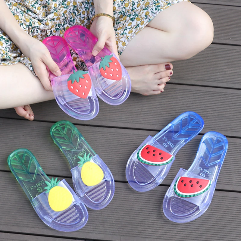 

jelly shoes plastic fruit sandal comfortable flat heel beach slippers slippers for women, Black red,blue white,black white or custom