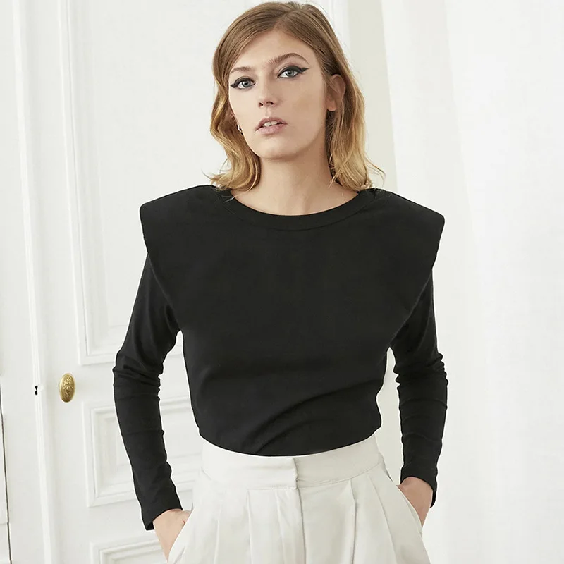 

2020 new arrivals autumn high quality long sleeve women shoulder pad fashion shirts