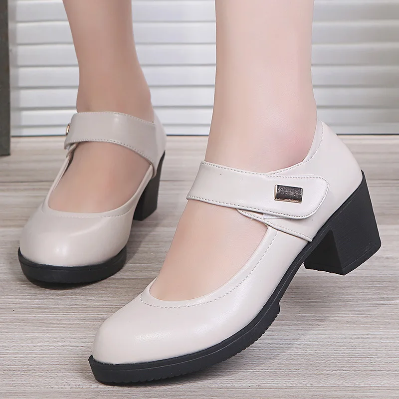 

Factory Wholesale Black Cow Genuine Leather Women Anti-Slip Work professional hotel bank staff Shoes