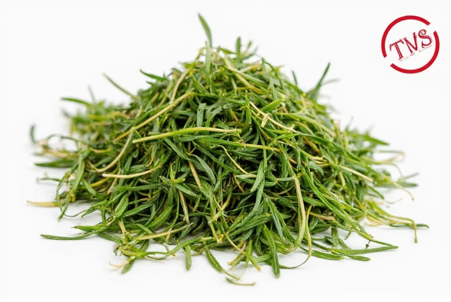 Fresh and dried tarragon on wooden table