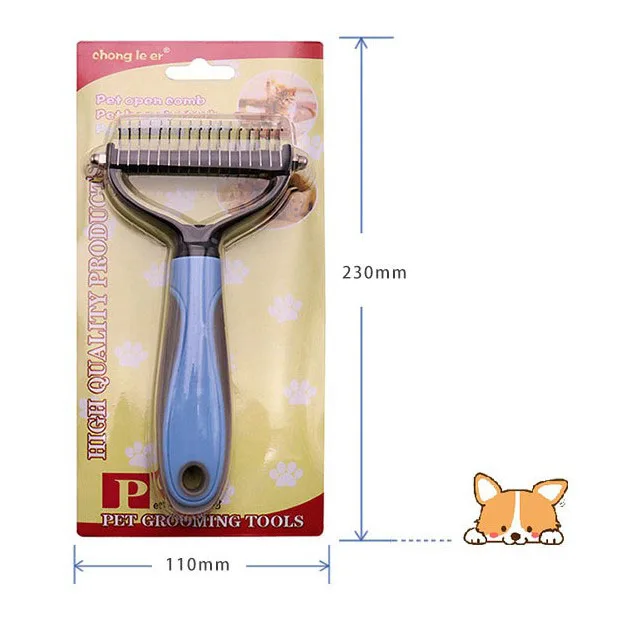 

2-in-1 Grooming Tool Dual-Sided Comb Pet Fur Knot Cutter Dog Grooming Shedding Tools Large size, Blue/pink