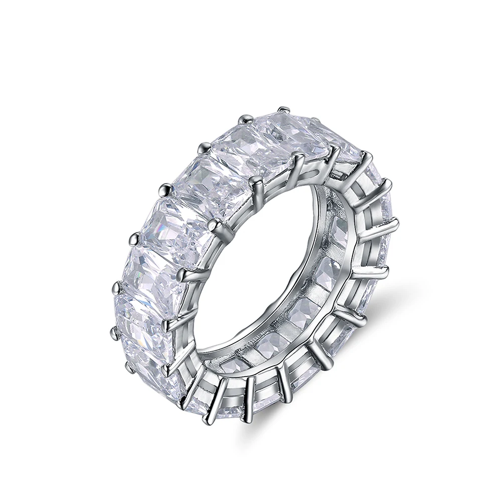 

RINNTIN SR168 HipHop women jewelry Zircon Main Stone 925 Silver Eternity Rings Band, White