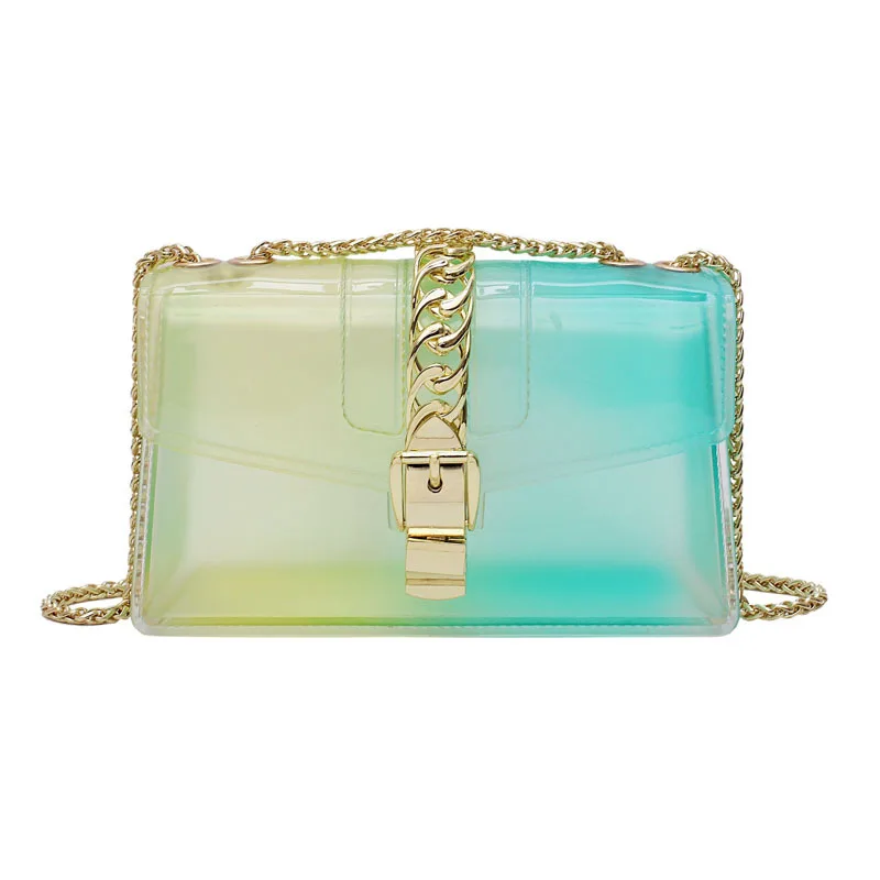 

Colorful Jelly candy Purse for women Fashion Pvc Beach Handbags summer color crossbody bag Transparent PVC hand bag big lock