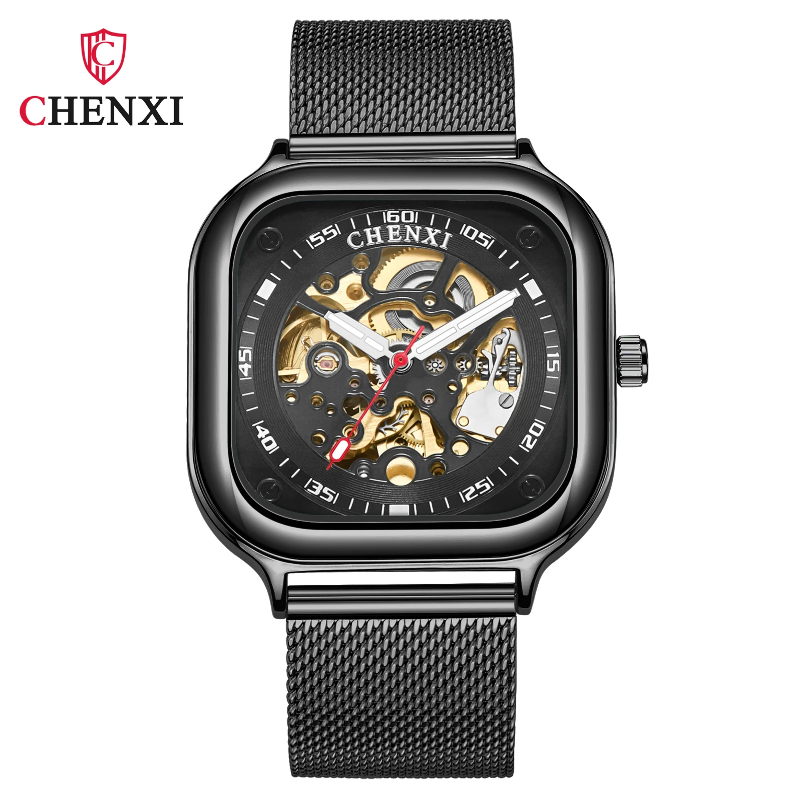 

square fashion new fully automatic Mechanical Watch men's Waterproof Hollow Mechanical Watch men's watch