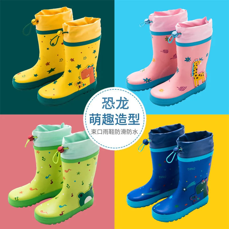 

2020 New arrived kids rain boots high cute cartoon water shoes rubber boots animal print children rain shoes botas boys school, Blue/yellow/pink/green