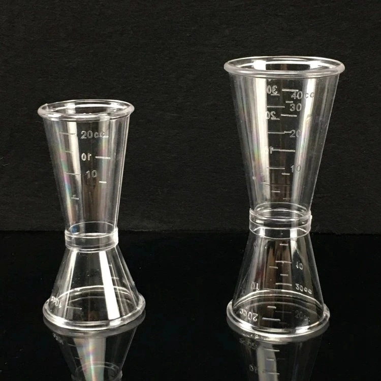 

2021 High Quality Plastic Barware Tools Ounce Glass Measuring Cup Cocktail Jigger Plastic fo Bar, Transparent, customized, etc