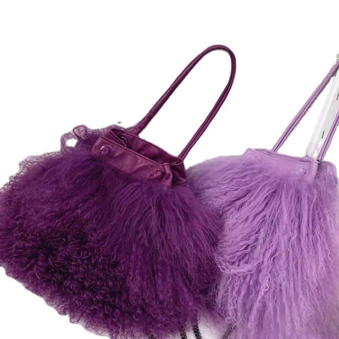 

Jtfur High quality fashion women handbag ladies crossbody single shoulder bag mongolian fur handbag, Customized color