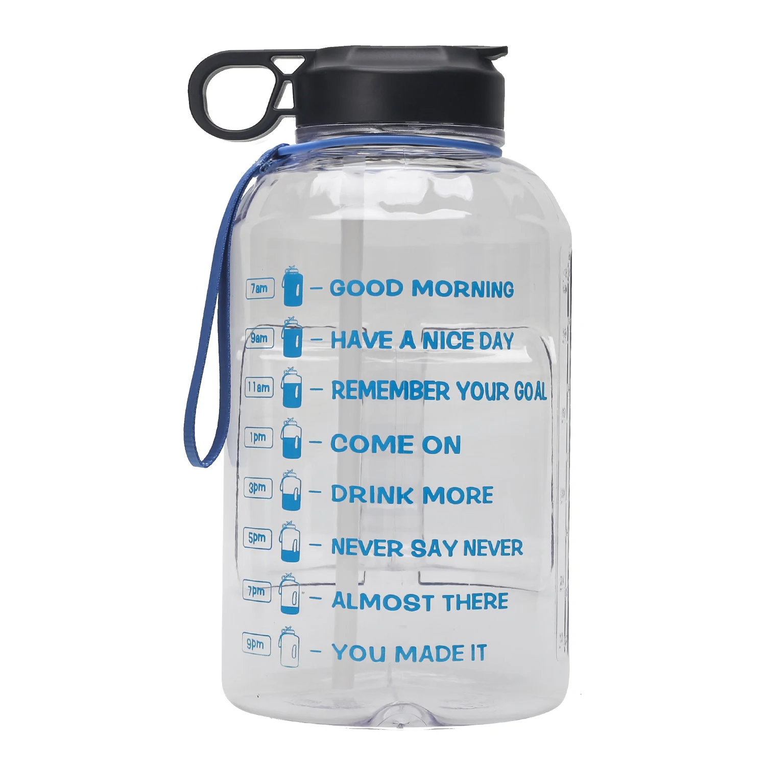 

2021 hot amazon 2.2L half gallon sport water bottle transparent Large Capacity motivational Water Bottle PETG Plastic, Customized color