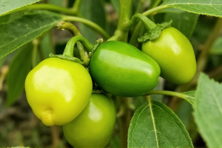 Close-up of jalapeño peppers showing variation in color and size on plant