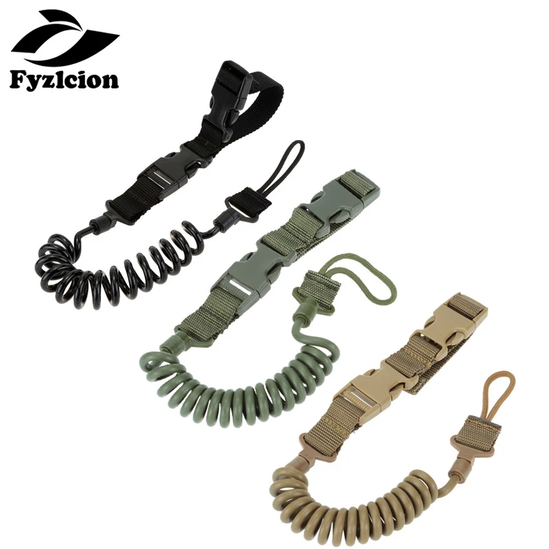 

Multifunctional Tactical Gun Rope Adjustable Airsoft Spring Strap Safety Rope Hunting Gun Strap System military elastic keychain, Black, khaki, army green