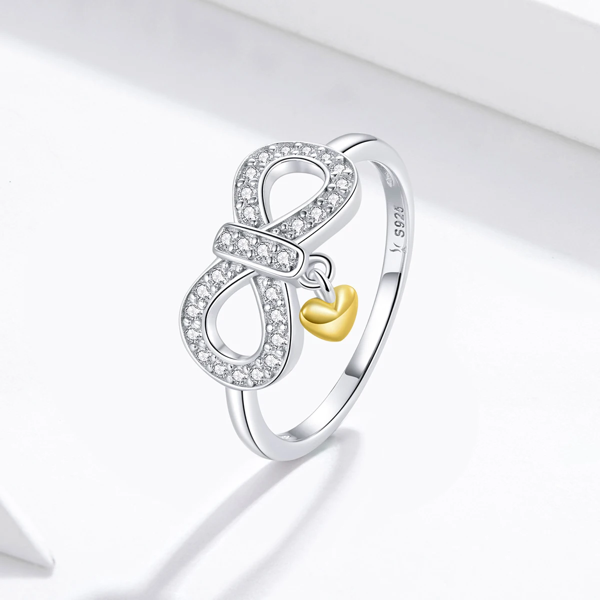 

SCR676 New arrival gold plated zirconia jewelry 925 silver infinity heart rings