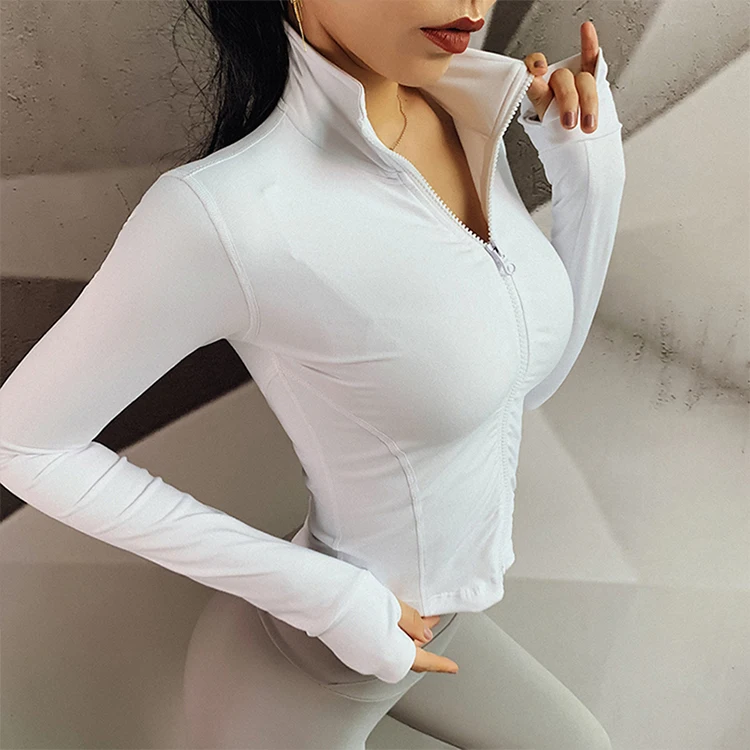 Custom Gym Women Fitness Workout Running Long Sleeves Yoga Crop Top Zip Sports Jacket Cycling Athletic Clothes