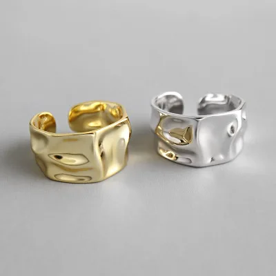 

Vintage Geometric Two-tone Open Joint Jewelry Rings Irregular Concave Convex Surface Wide Face Couple Rings Jewelry Women, Picture shows