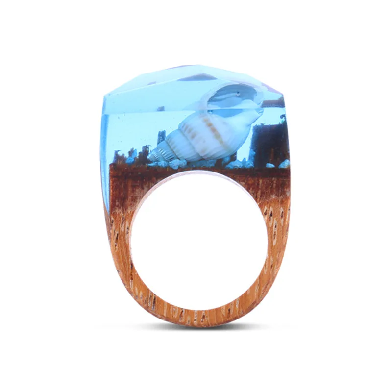 

2021 Sailing Jewelry Wood Resin Rings Snow Forest Worlds Wooden Ring Light Blue Epoxy Resin Ring
