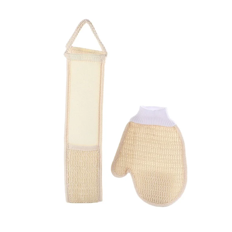 

Natural Back Scrubber Set of 2 Hemp Exfoliating Body Scrubbers Long Back Washer Sleeve & Bath Scrub Mitten for Shower