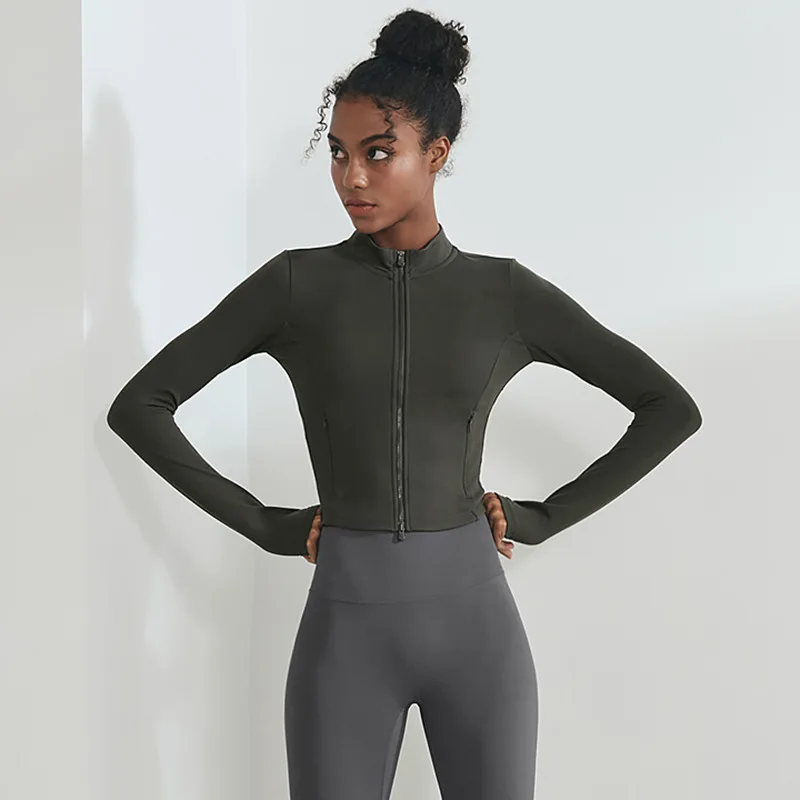 

Wholesale 2022 LuLu Double-Sided Sanding Nude Running Jackets Slim Fit Breathable Sports Yoga Wear Zipper Pocket Yoga Jacket, Customized colors