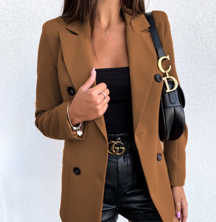 

2021 Autumn women long sleeve blazers office ladies blazer wholesale workwear solid color long-sleeved double-breasted buttons