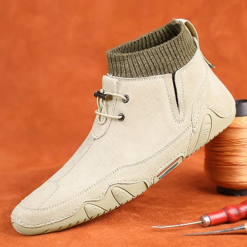 

Leather Men Boots Winter Warm Snow Boots Men Winter Casual Shoes Sneakers High Top Western Ankle Boots genuine leather shoes