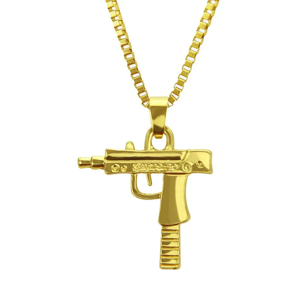 

Gold Uzi Gun Machine Gun Men And Women Jewelry Titanium Steel Pubg Uzi Submachine Gun Necklace
