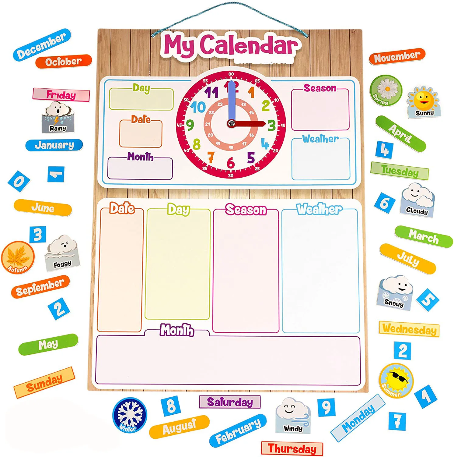 Kids Magnetic First Calendar Time Month Date Day Season Weather Learning ChaM6H5 