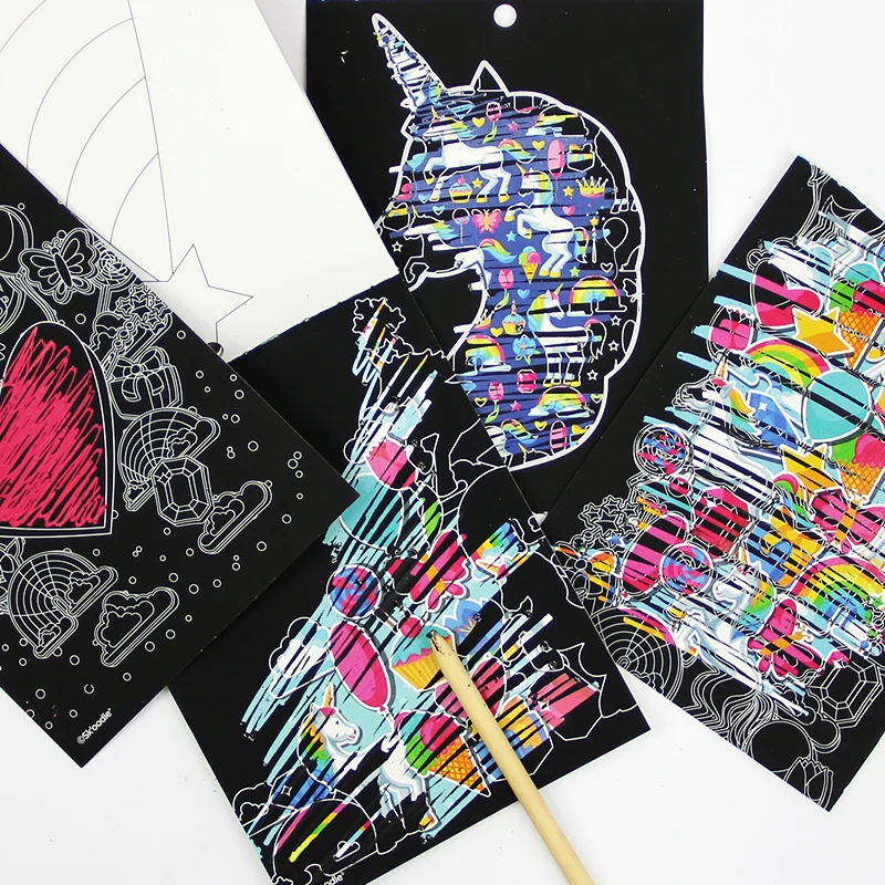 Scratch Art Set Magic Black Paper Scratch Off Art Crafts Sketching Book