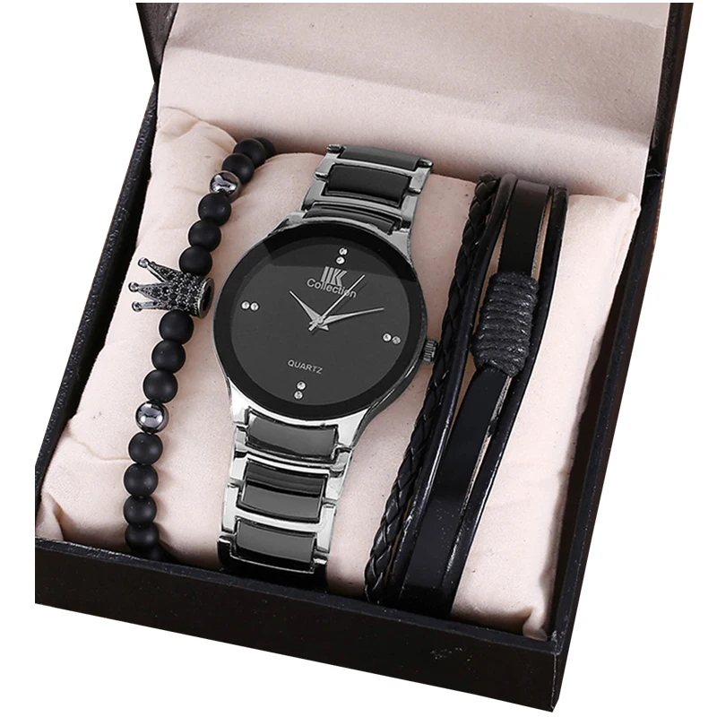 

3pcs / set Watch Gift Set boutique packaging trend diamond chain bracelet + steel band quartz watch