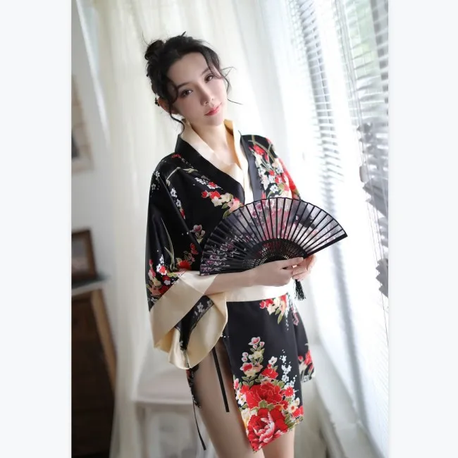 

YJC0373 Women Japanese Kimono Dress Floral Print Sexy Cardigan Asian Obi Yukata Traditional Geisha Sleepwear Vintage Clothing, Black,white,red,purple,pink,green,yellow...