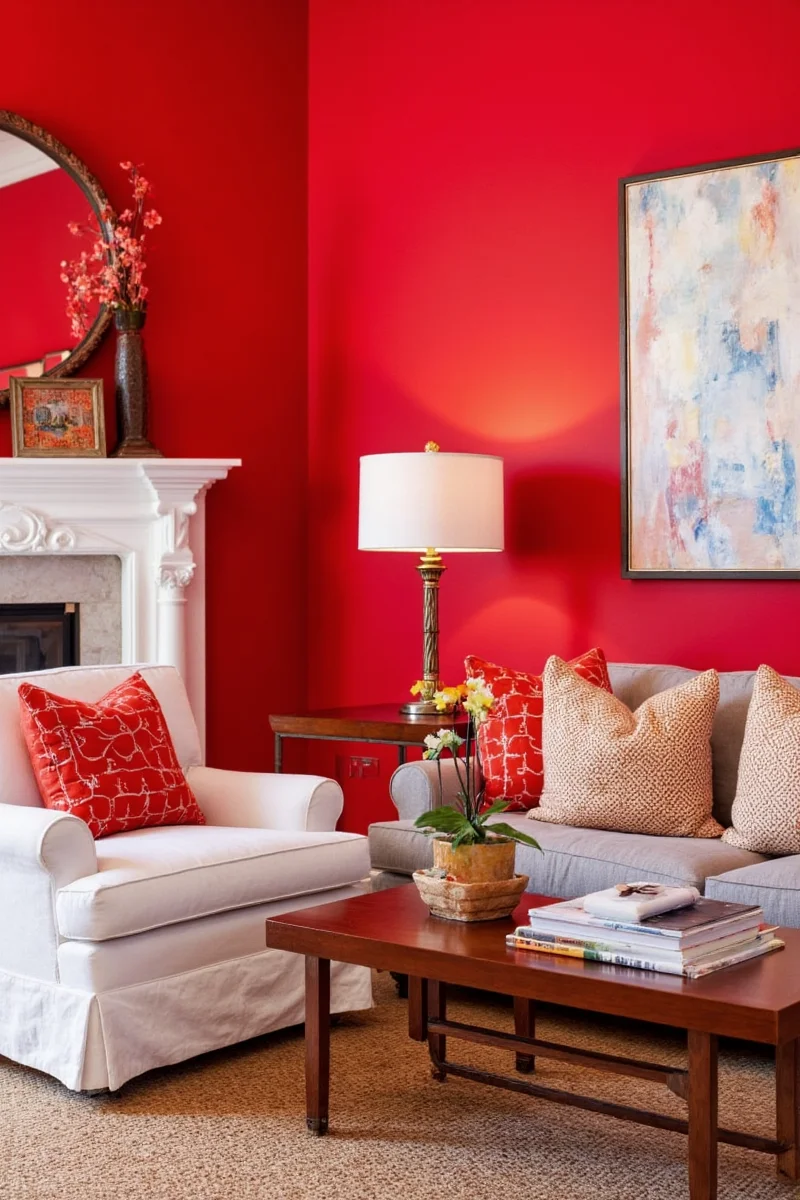 Dining area with red walls