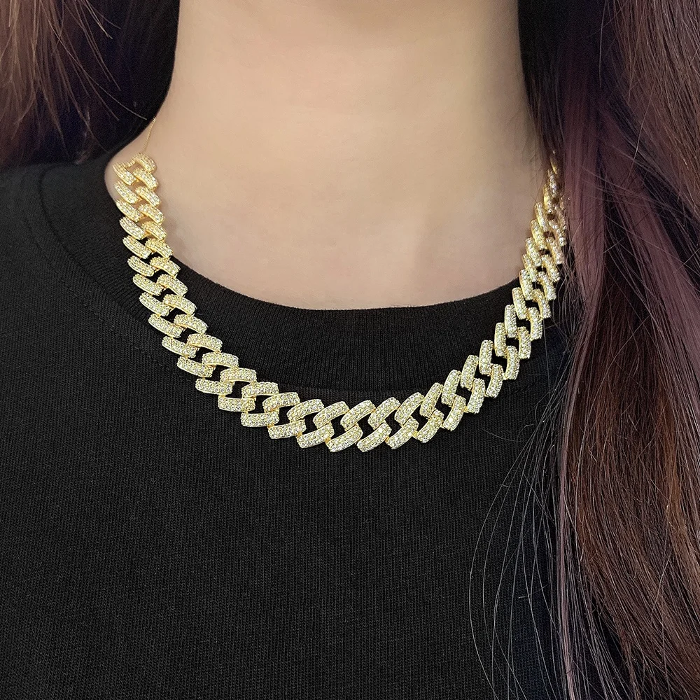 

18k gold hip hop Cuban necklaces 3a cubic zircon diamond Cuban link chain