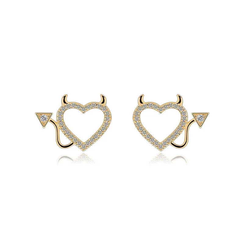 925 Sterling Silver Gold Crystal Heart Earrings Women Simple Fashion Wedding Jewelry Accessories