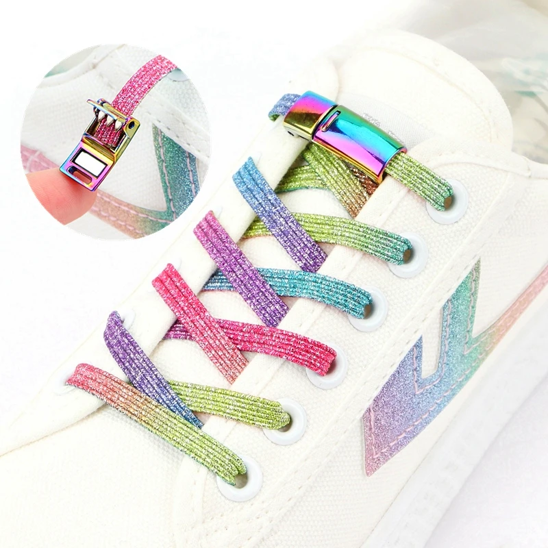 

2021 New Upgrade Magnetic Lock Shoelaces No tie Shoe laces Elastic Sneakers Shoelace Rainbow Lazy Laces