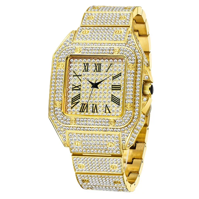 

MISS FOX V324 Stylish Square Watches Men Quartz Watch Classic Full Diamond Stainless Steel