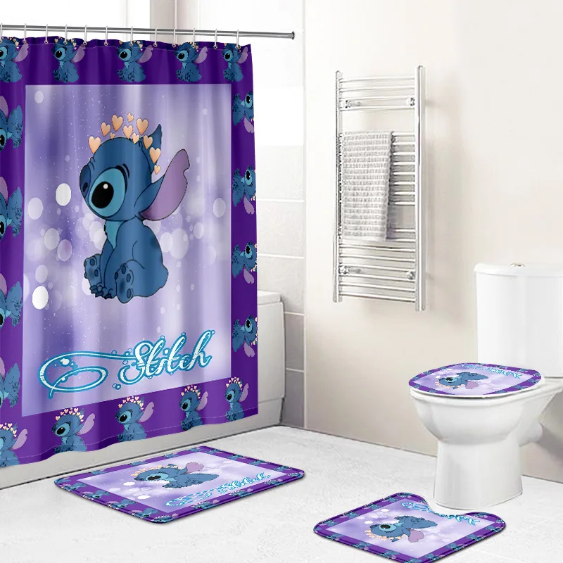 

New cartoons shower curtain set 4 pieceWith Non-Slip Rugs, Toilet Lid Cover And Bath Mat for kids, Custom-made