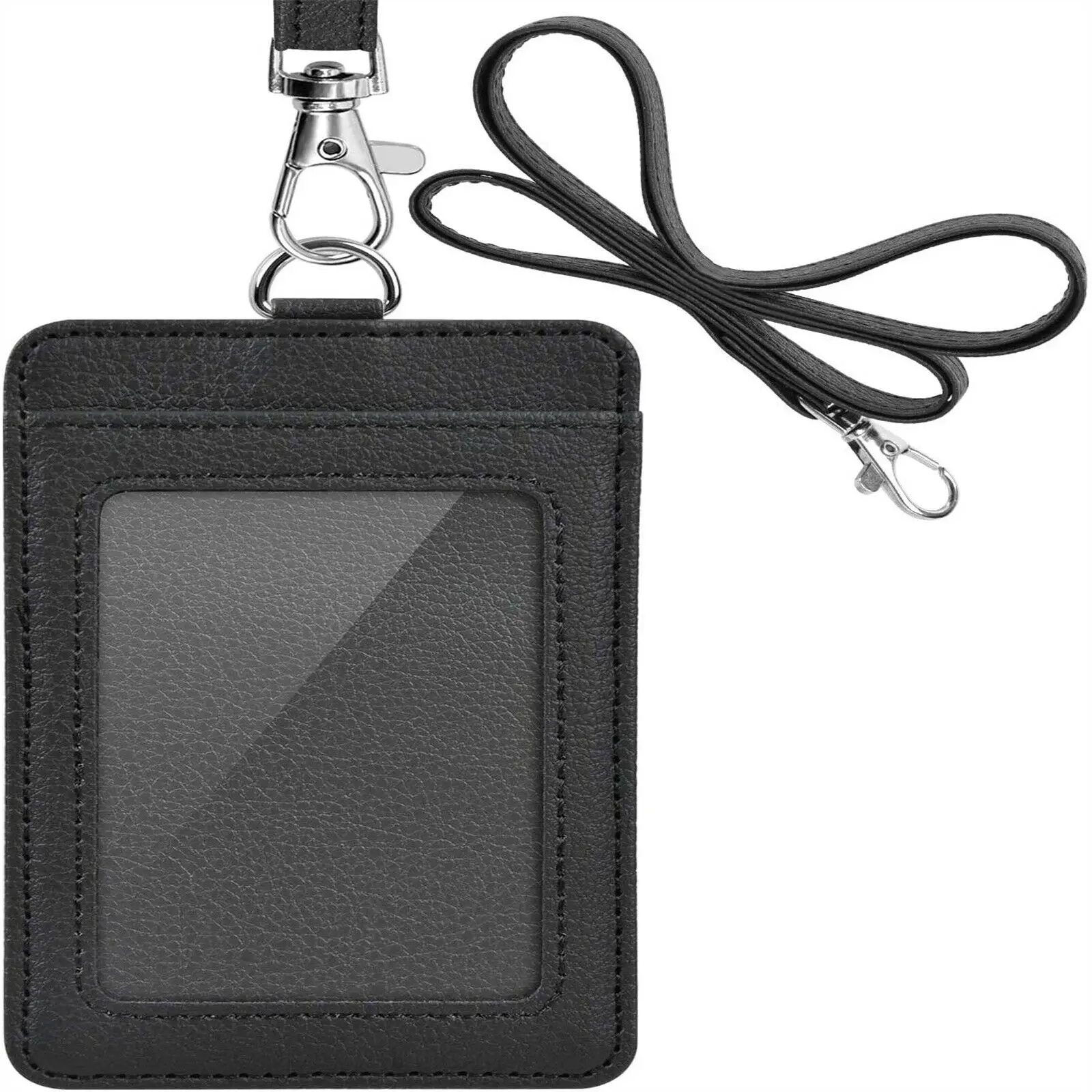 

Portable Badge ID Holder Pass Lanyard Card Wallet Holder Leather Bus Neck Straps