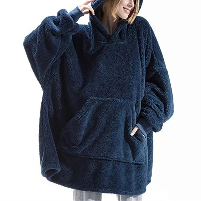 

2021 Wholesale Big Pocket Custom Plain Design Soft Fleece Oversized Sweatshirt Wearable Hoodie Blanket