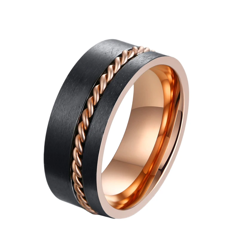 

Fashion ring classic black rose gold chain titanium mens ring stainless steel ring