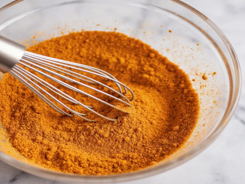 Whisking homemade pumpkin spice blend in bowl